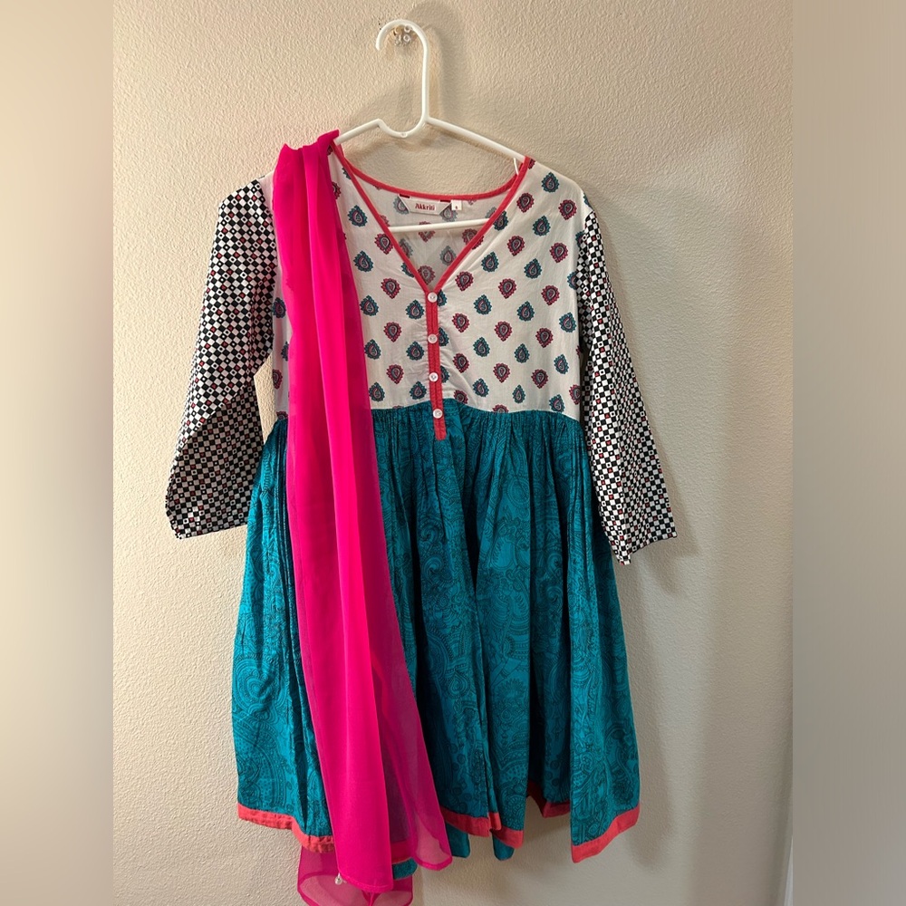 Summer Cotton Dress New Bollywood Dress with a scarf multicolored dress